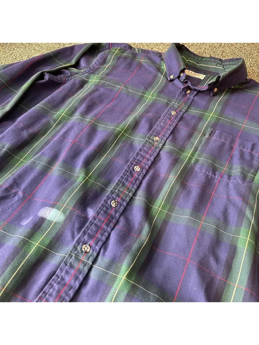 L.L. Bean Plaid Flannel Shirt XL Rangeley Purple Green Cotton Blend Made in USA - Picture 3 of 4